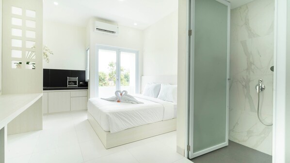 Apartamento luxo, cozinha americana | Vista do quarto