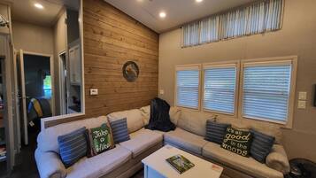 TV, fireplace, DVD player, books