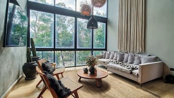 Luxury Penthouse, 2 Bedrooms, Private Pool, Park View (Attha C3 - Nirvana) | Living area | 55-inch Smart TV with digital channels, Netflix, books