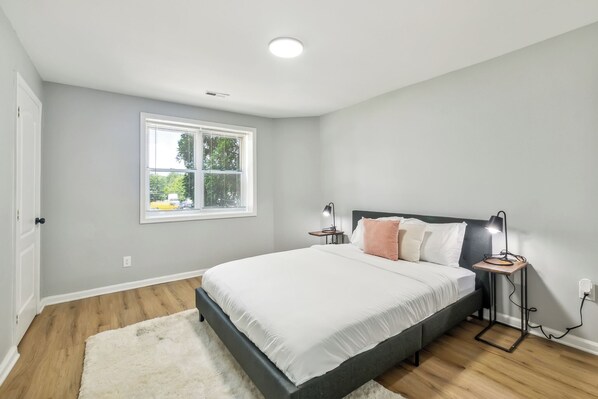 1 bedroom, desk, iron/ironing board, travel cot