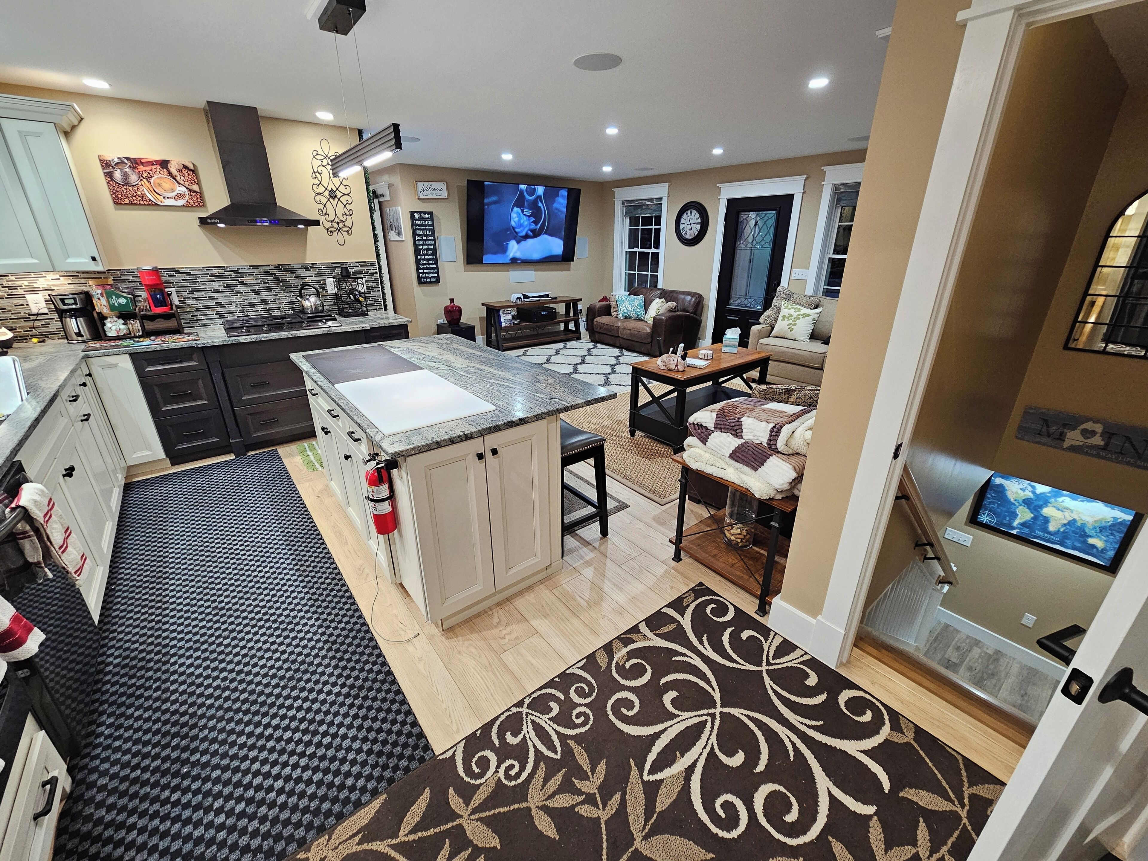 Smart TV, fireplace, video games, books