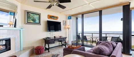 TV, fireplace, offices