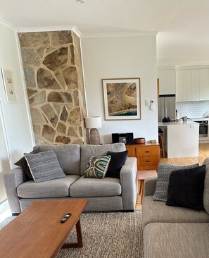 TV, fireplace, DVD player, stereo