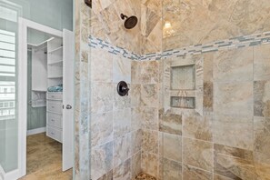 Shower, towels - Just Beachy, 5 Bedroom Third Row w/ Private Hot Tub & Elevator (Ocean Isle Beach)