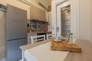 Fridge, microwave, oven, electric kettle