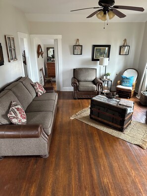 Televisio, takka, DVD-soitin, kirjoja