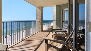 A balcony with a view of the beach and ocean. - LAGOON POOL OPEN!! TOTAL REMODEL! THREE BEDROOM AT LONG BEACH (Panama City Beach)