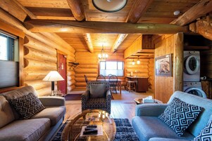 1-inch LCD TV with satellite channels, fireplace, printers