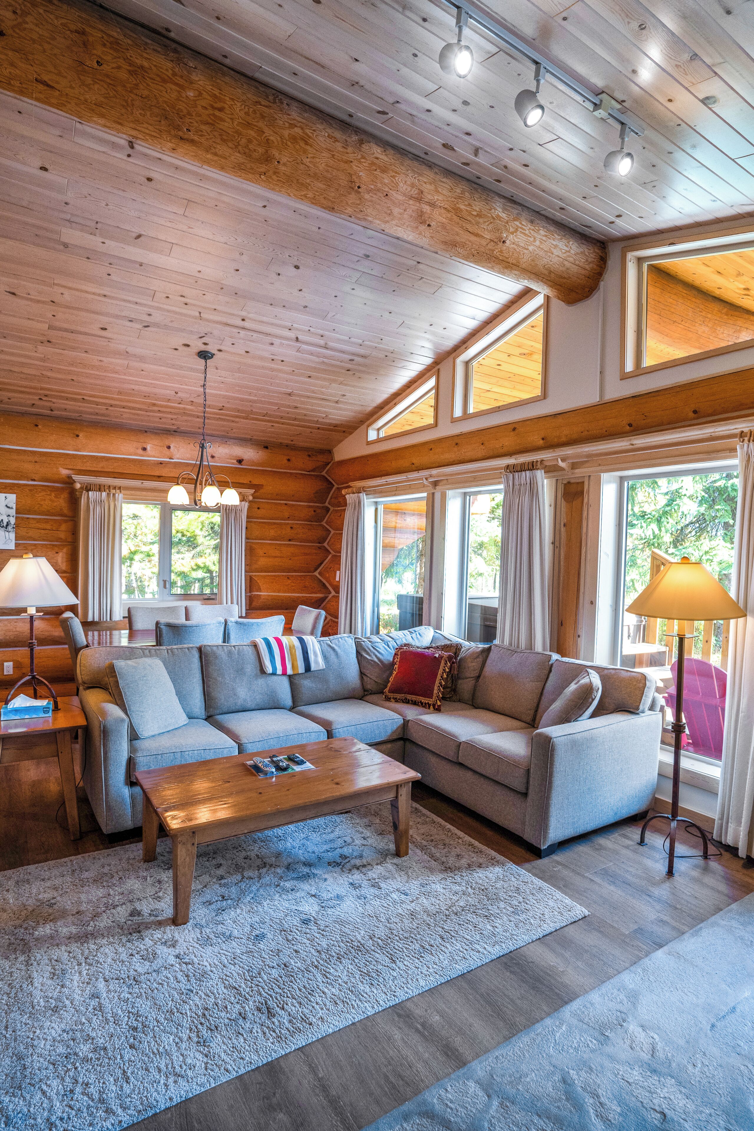 Luxury Cabin, 1 King Bed, Mountain View | Living area | 1-inch LCD TV with satellite channels, fireplace, printers