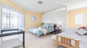 3 bedrooms, desk, iron/ironing board, travel crib