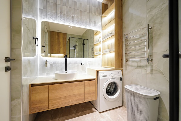 Hair dryer, towels
