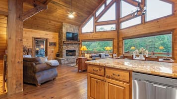 Smart TV, chimenea y libros