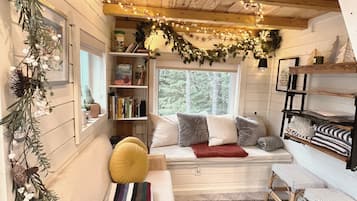 Älytelevisio, DVD-soitin, kirjoja, musiikkikirjasto