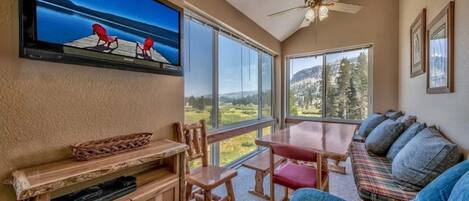 Télévision, cheminée, lecteur de DVD