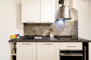 Fridge, oven, stovetop, cookware/dishes/utensils