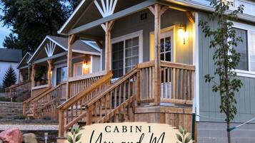 Cabin 1 at Dusk with Porch Light