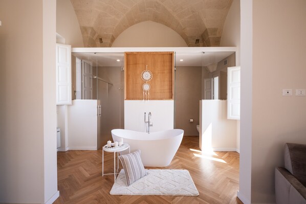 Douche, séchoir à cheveux, serviettes fournies