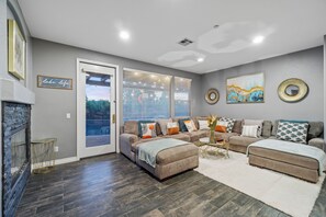 Smart TV, fireplace, video games, books