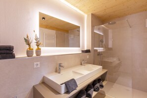 Shower, hair dryer, towels - Apartment 'Anna' with Shared Terrace, Balcony and Wi-Fi (Elzach)