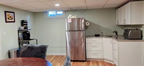 Fridge, microwave, coffee/tea maker, electric kettle