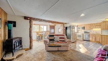 Televisión, chimenea y oficina