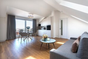 Luxury Apartment, Terrace, City View | Private kitchen | Mini-fridge, microwave, stovetop, dishwasher - Encore Boutique Residence by Dwellfort (Prague)