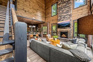 TV, fireplace, foosball