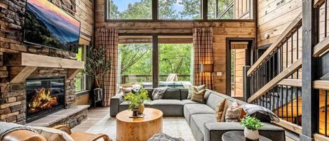 TV, fireplace, table football