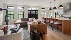 TV, fireplace, offices - Modern Stowe Townhome | Near Downtown (Thunderbolt)