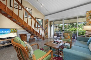 Televisión, reproductor de DVD, mesa de ping pong