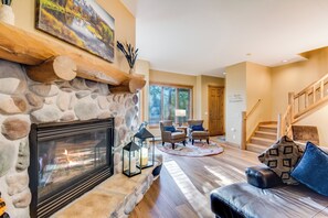 智能电视、壁炉、DVD 播放器、书