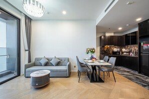 Presidential Suite, 2 Bedrooms, Club Lounge Access, Canal View | Private kitchen | Full-size fridge, microwave, oven, stovetop - Eaton Park Riverside Luxury Vacation (Ho Chi Minh City)