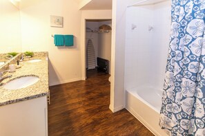 Hair dryer, towels, toilet paper
