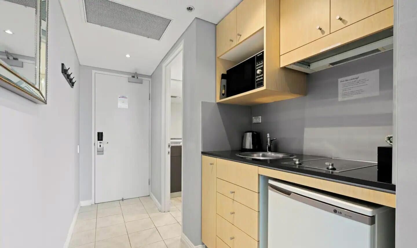 Fridge, microwave, stovetop, toaster