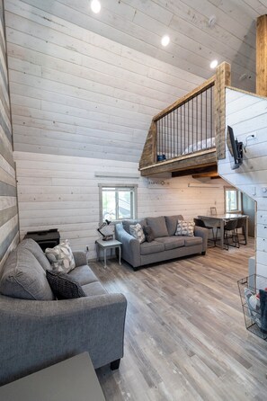 Smart TV, chimenea y libros