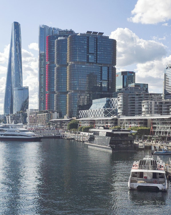 Stunning waterfront views of the city skyline and marina.