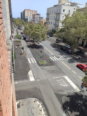 Stunning city views from a residential street lined with trees and modern buildings.