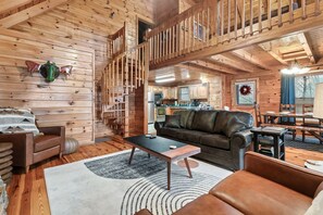 Smart TV, fireplace, foosball