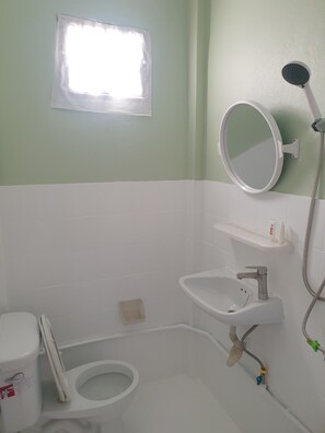 Habitación doble estándar | Baño | Regadera, toallas, jabón, shampoo