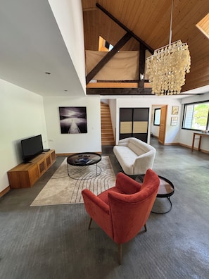Smart TV, DVD player, books, video library