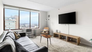 Comfort Apartment, 1 Bedroom, City View | Living area | 50-inch plasma TV with cable channels