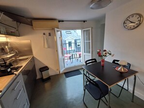 Fridge, microwave, coffee/tea maker, electric kettle - Unit018 Saint Germain Saints Pères Air-conditioned,  balcony, Eiffel Tower view. (Paris)