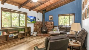 Smart TV, fireplace, DVD player, foosball