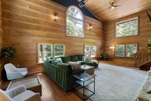 TV, fireplace, offices - Fun Luxury Lodge Sleeping 25: Hot Tub, 16 Acres (Laurelville)