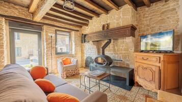 智能電視、壁爐、書籍