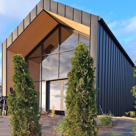 Exterior detail. Modern chalet - relaxing stay with private spa, calm, nature and comfort