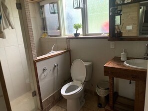 Douche, sèche-cheveux, serviettes fournies