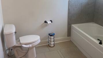 Hair dryer, bidet, towels, soap