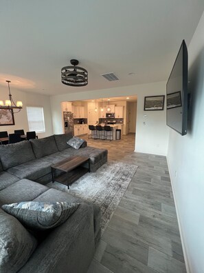 TV, fireplace, computer monitors