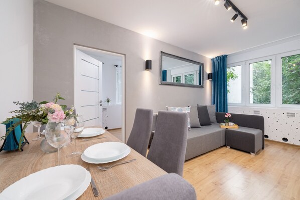 Apartment, 1 Bedroom, Kitchen | Living room - Apartment Close Tauron Arena by Renters (Kraków)